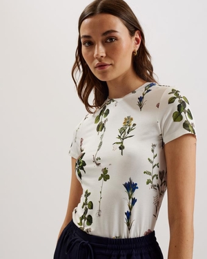 T-Shirt Ted Baker Botanical Bouquet Print Blanche Femme | EXG-73284248